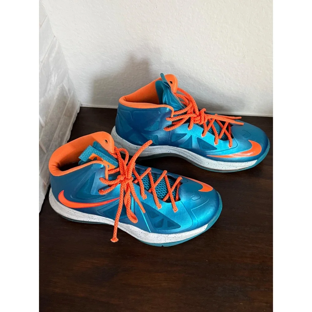 Nike LeBron 10 GS Windchill Blue Diamond Orange Kids Size 6Y